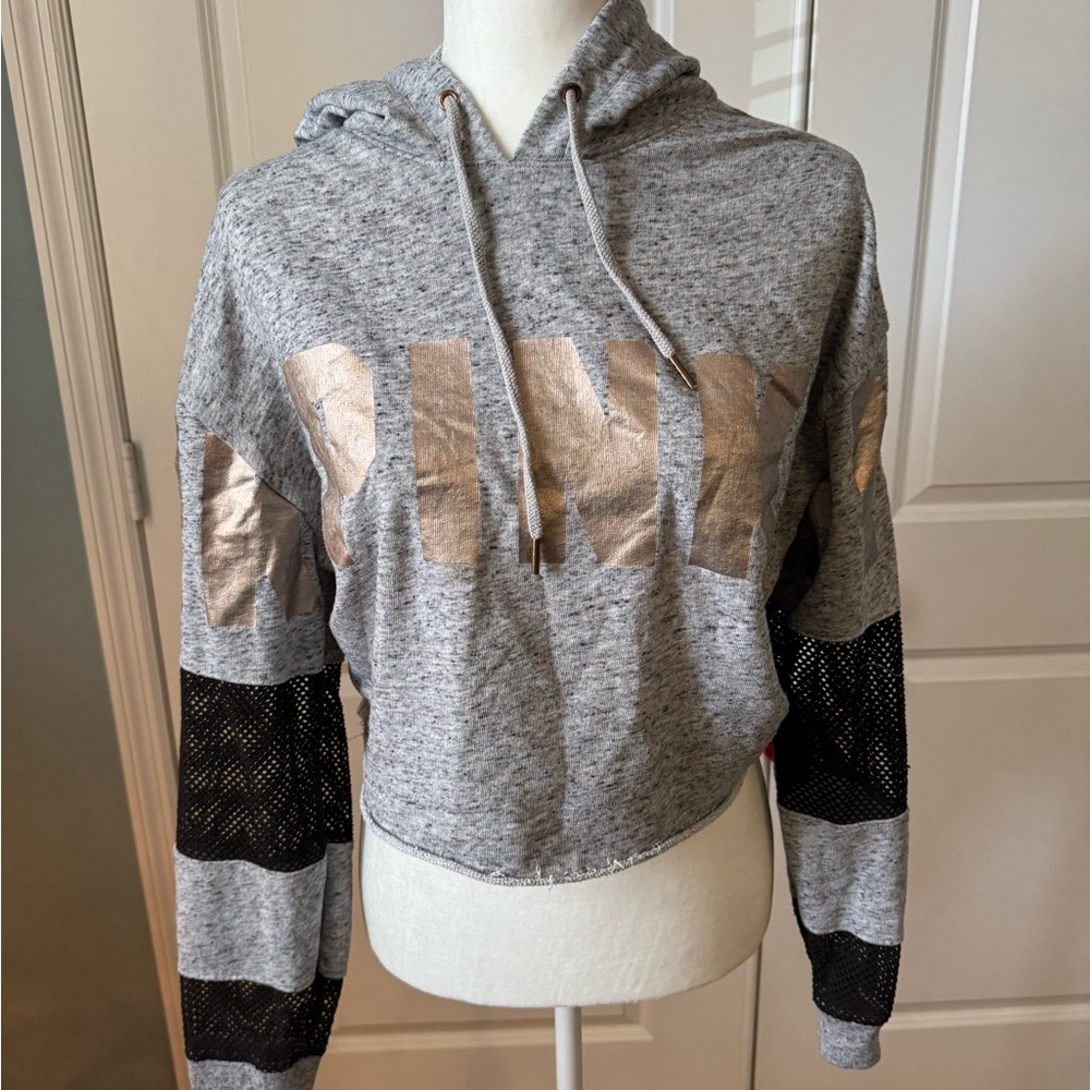 PINK Victoria's Secret Gray and Black Hoodie with Gold Accents